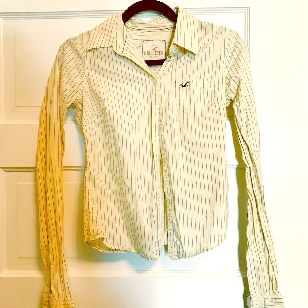 HOLLISTER sm button down, yellow with blue stripes
